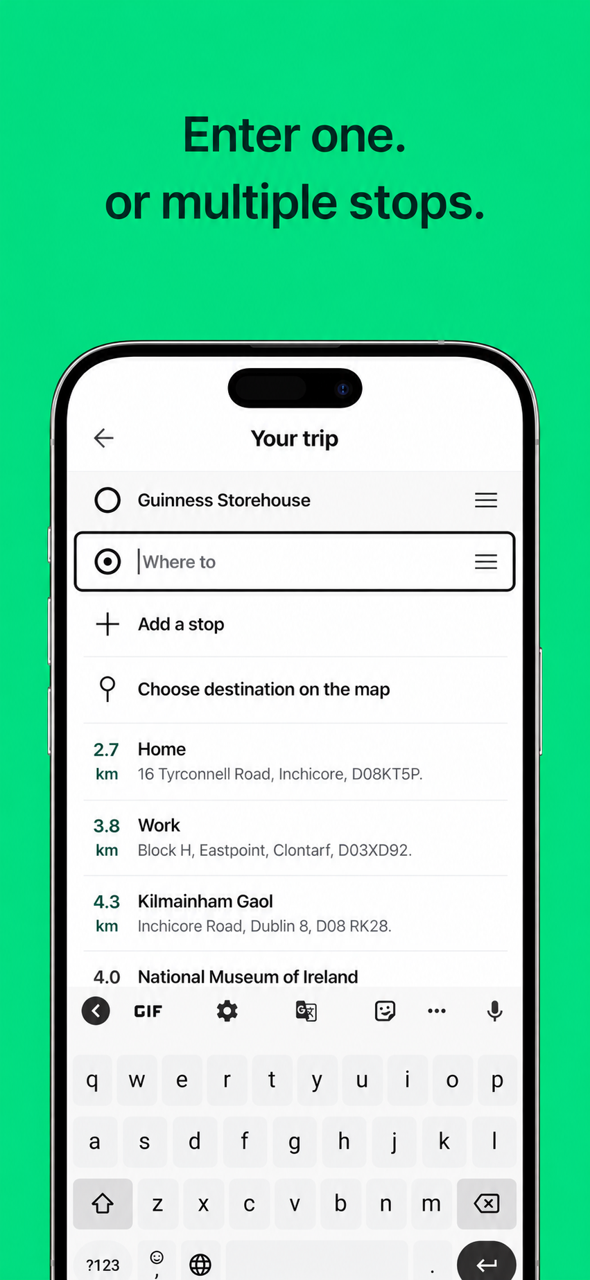 Enter a destination or add multiple stops