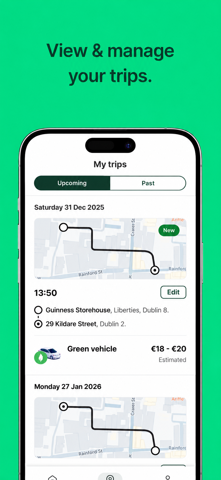 View and manage upcoming and past trips